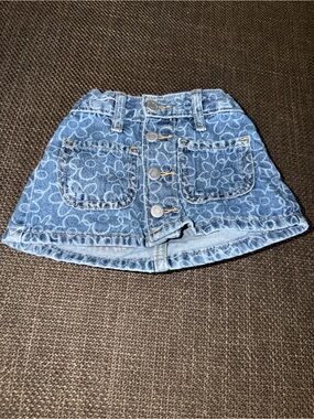 Toddler girl Denim Button-Front Floral Print Mini Skirt - Light Blue